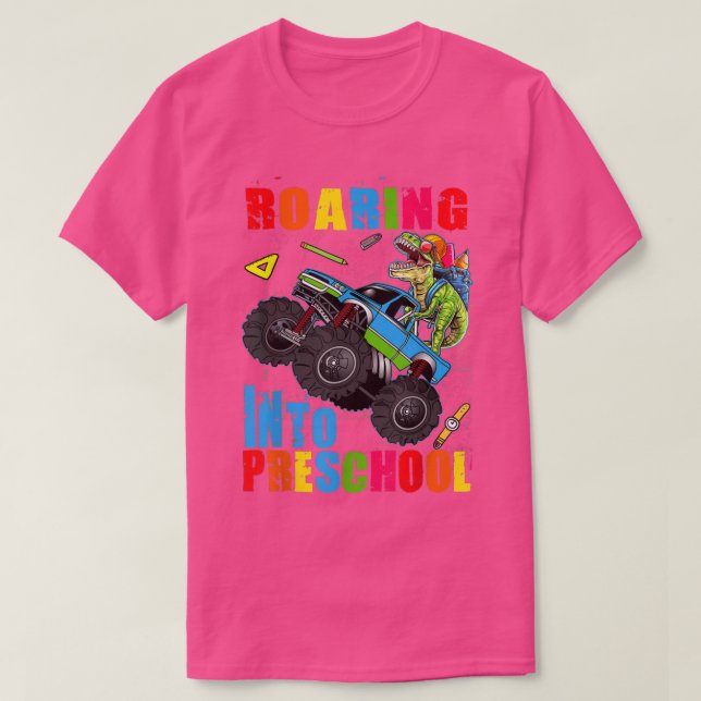 Camiseta Dinosaurio Preescolar Rugiente Camión Monstruo De  (Diseño del anverso)