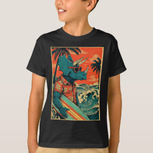 Camiseta Dinosaurio Retro Surfista Hawaii Verano Triceratop