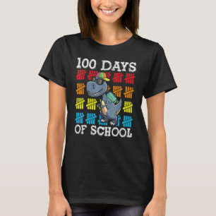 Camiseta Dinosaurio Rex Feliz 100° Día del Colegio Dino Niñ