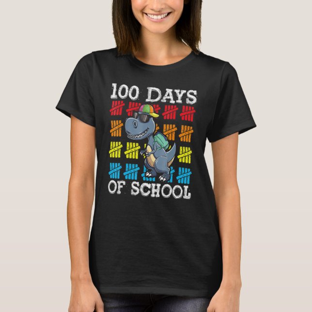 Camiseta Dinosaurio Rex Feliz 100° Día del Colegio Dino Niñ (Anverso)