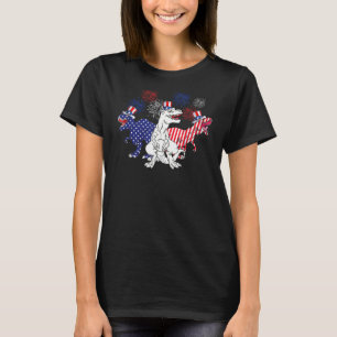 Camiseta Dinosaurio Rojo Azul Blanco Patriótico Rex 4 De Ju