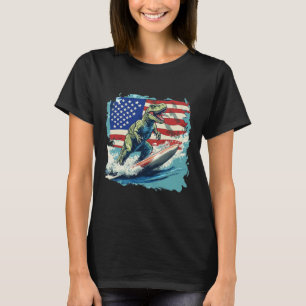 Camiseta Dinosaurio Rojo Blanco Azul Surfing Para Juri Patr