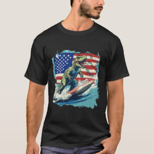Camiseta Dinosaurio Rojo Blanco Azul Surfing Para Juri Patr