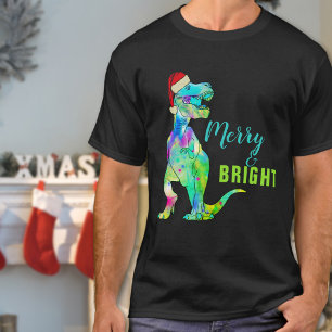 Camiseta Dinosaurio Santa T-Rex Alegre y brillante cita
