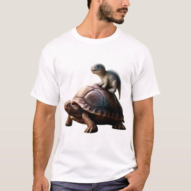Camiseta dinosaurio sobre tortuga (Anverso)