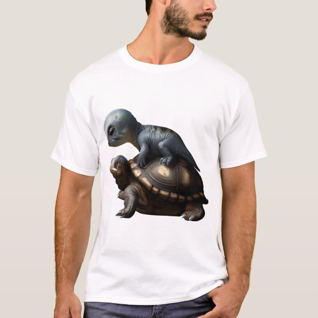 Camiseta dinosaurio sobre tortuga Copiar (Anverso)