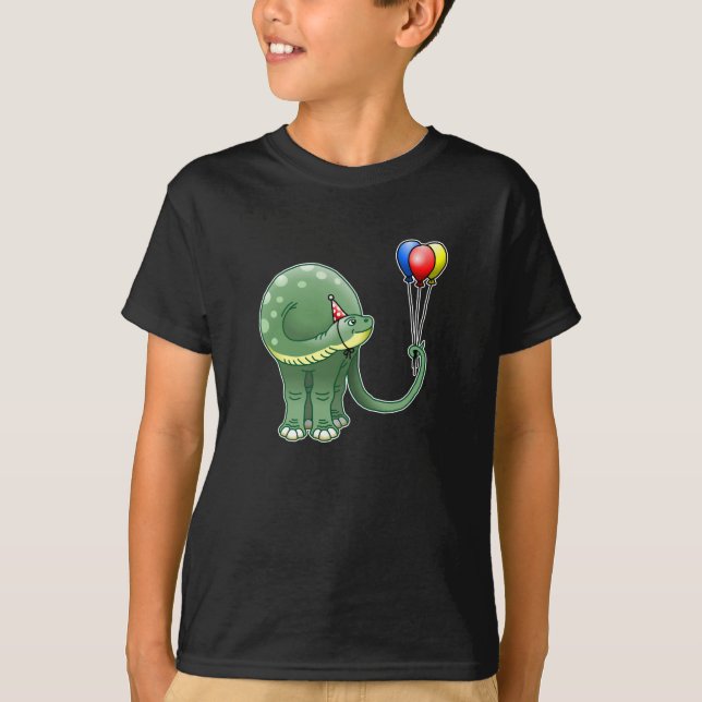 Camiseta Dinosaurio sosteniendo globos (Anverso)