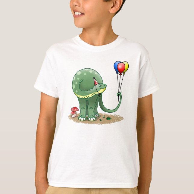 Camiseta Dinosaurio sostiene globos (Anverso)
