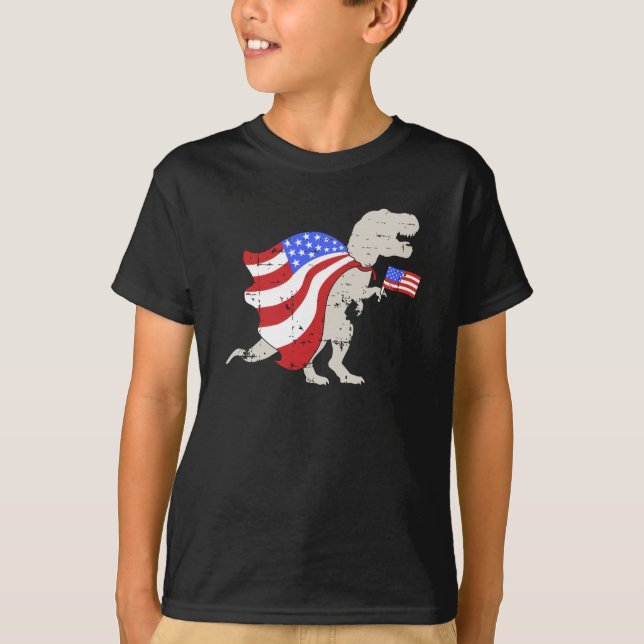 Camiseta Dinosaurio T-Rex con bandera estadounidense Día de (Anverso)