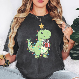 Camiseta Dinosaurio T-Rex de Navidad Lindo Con Luces y Rega