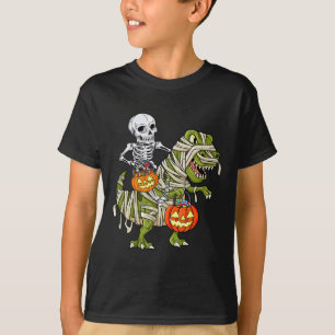 Camiseta Dinosaurio T Rex Momia Montada Halloween Calabaza