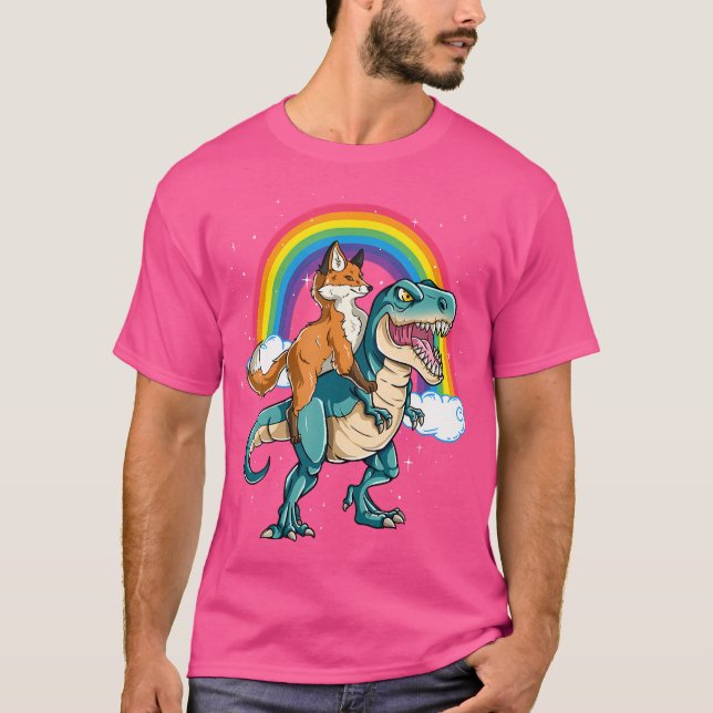 Camiseta Dinosaurio T Rex Rainbow Cloud esparce Fox (Anverso)