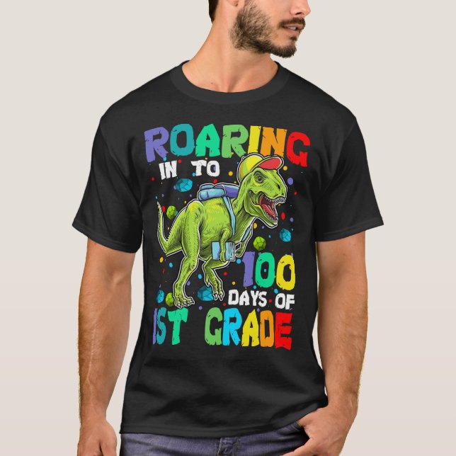 Camiseta Dinosaurio T-Rex Roaring en 100 días de primer gra (Anverso)