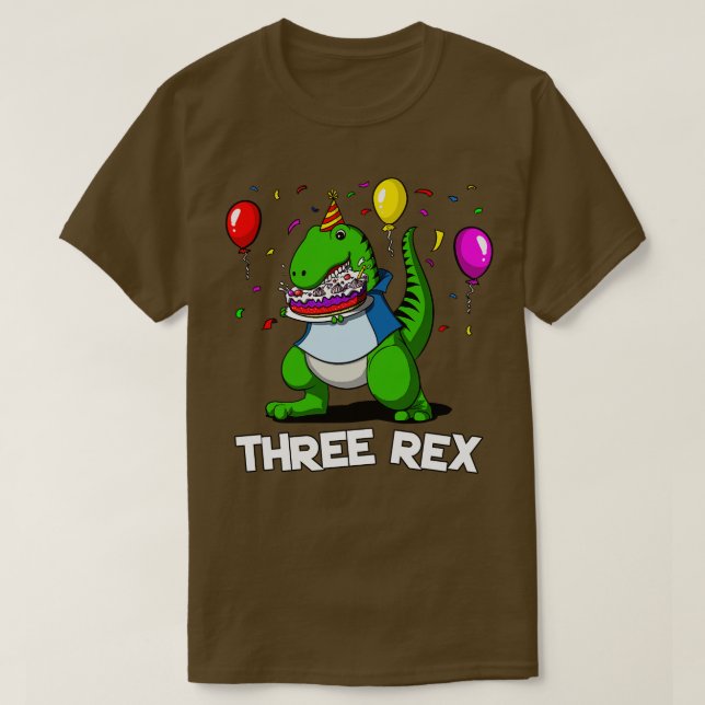 Camiseta Dinosaurio tres Fiestas de cumpleaños (Diseño del anverso)