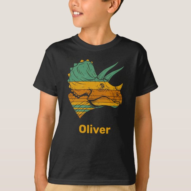 Camiseta Dinosaurio Triceratops Retro (Anverso)