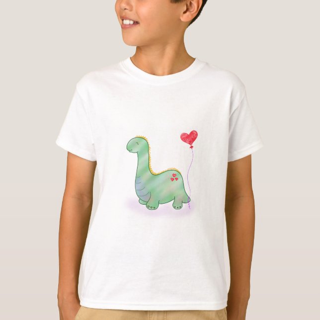 Camiseta Dinosaurio verde lindo con globo cardíaco | (Anverso)