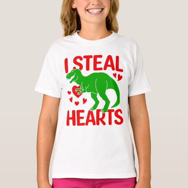Camiseta Dinosaurio verde Valentine I Robar corazones (Anverso)