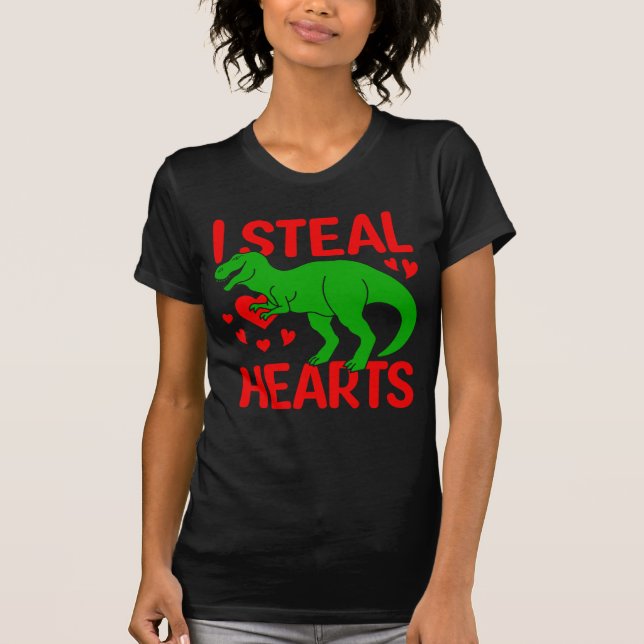 Camiseta Dinosaurio verde Valentine I Robar corazones (Anverso)