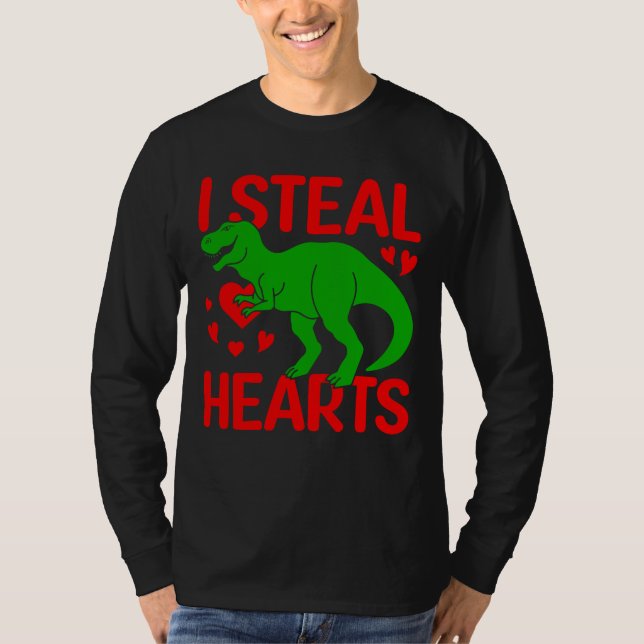 Camiseta Dinosaurio verde Valentine I Robar corazones (Anverso)