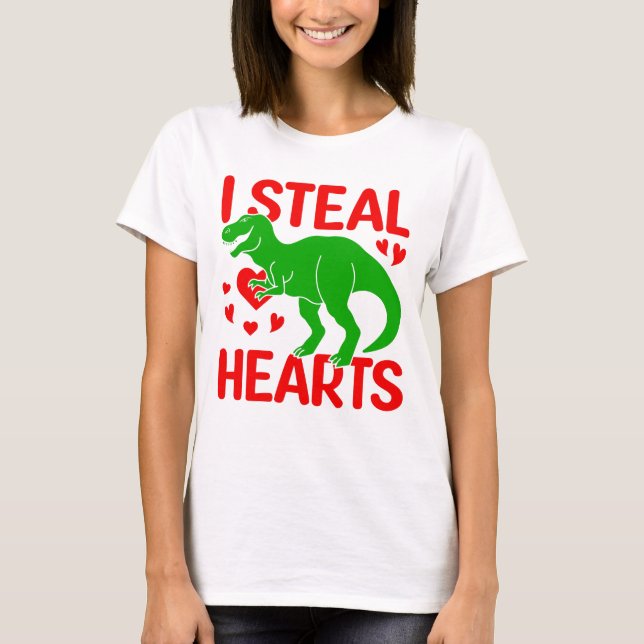 Camiseta Dinosaurio verde Valentine I Robar corazones (Anverso)