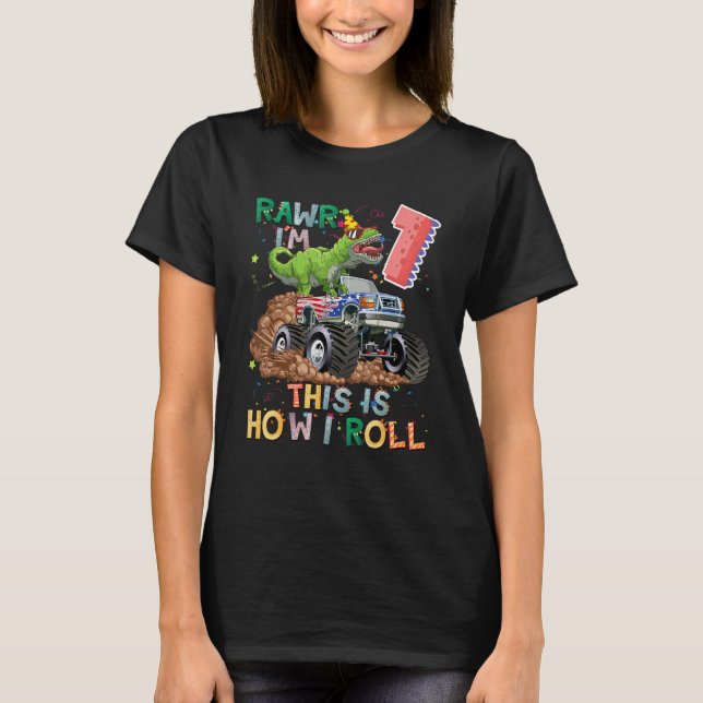 Camiseta Dinosaurios 1 año de edad Fiesta de cumpleaños Raw (Anverso)