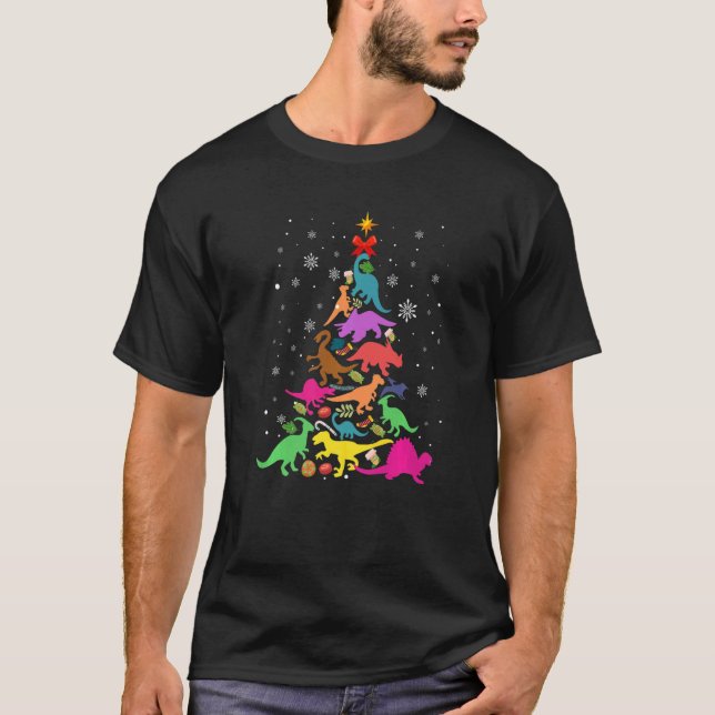 Camiseta Dinosaurios Árbol de Navidad Rex Idea Niños y Dino (Anverso)