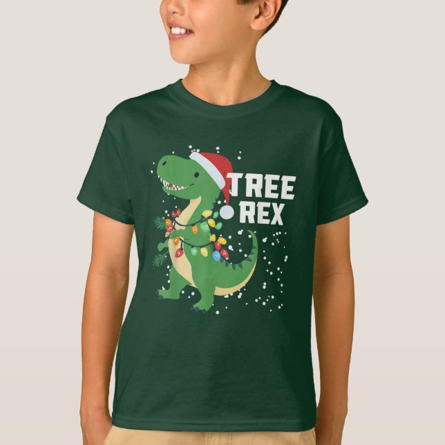 Camiseta Dinosaurios Árbol de Navidad Rex Pajamas Luces de  (Anverso)
