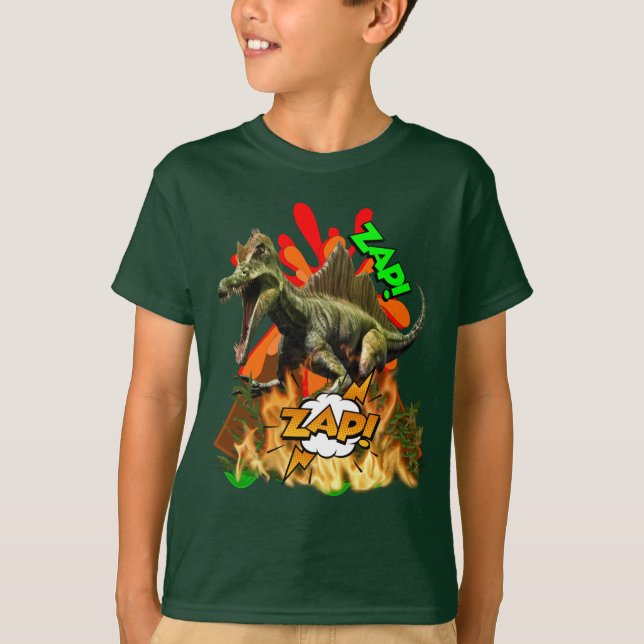 Camiseta Dinosaurios arte cómico volcán zap arte prehistóri (Anverso)