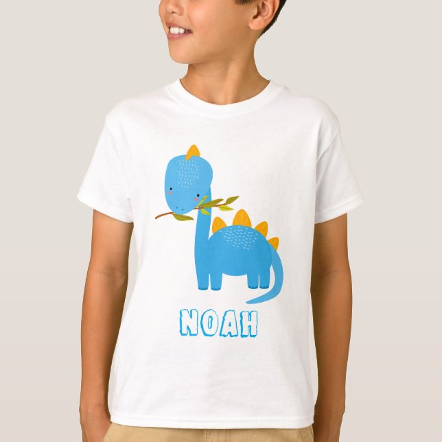 Camiseta Dinosaurios Azules Cute Nombre Personalizado Boys  (Anverso)