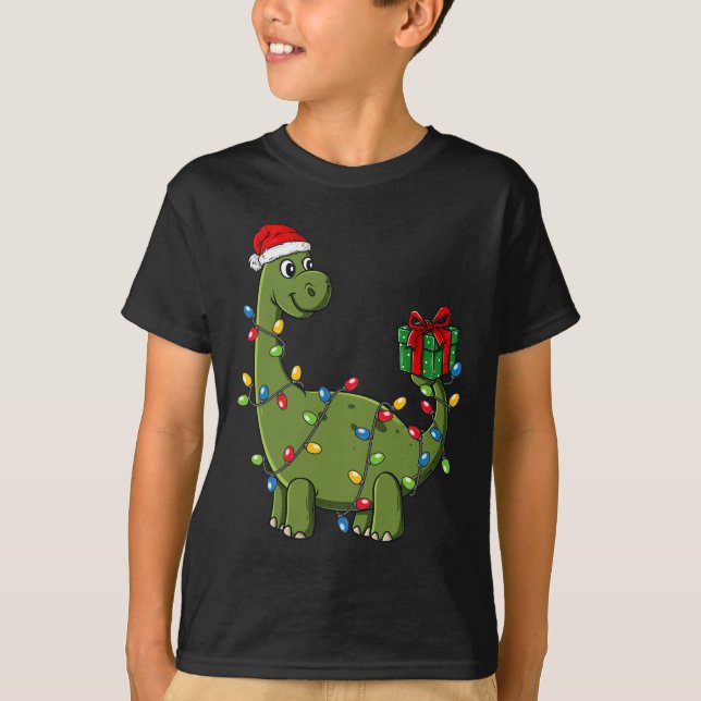 Camiseta Dinosaurios con luces niños divertidos Navidad (Anverso)