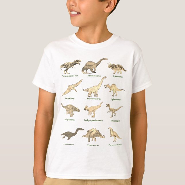 Camiseta Dinosaurios con nombres Patrón (Anverso)