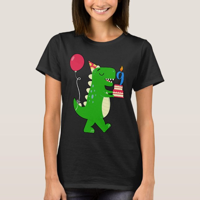 Camiseta Dinosaurios Cumpleaños Globos De Humor De Noveno A (Anverso)