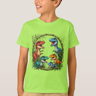 Camiseta Dinosaurios de Dibujos Animados Coloridos en Marco