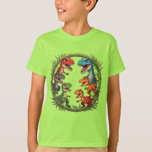 Camiseta Dinosaurios de Dibujos Animados Coloridos en Marco
