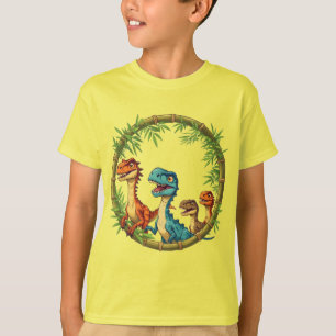 Camiseta Dinosaurios de Dibujos Animados Coloridos en Marco