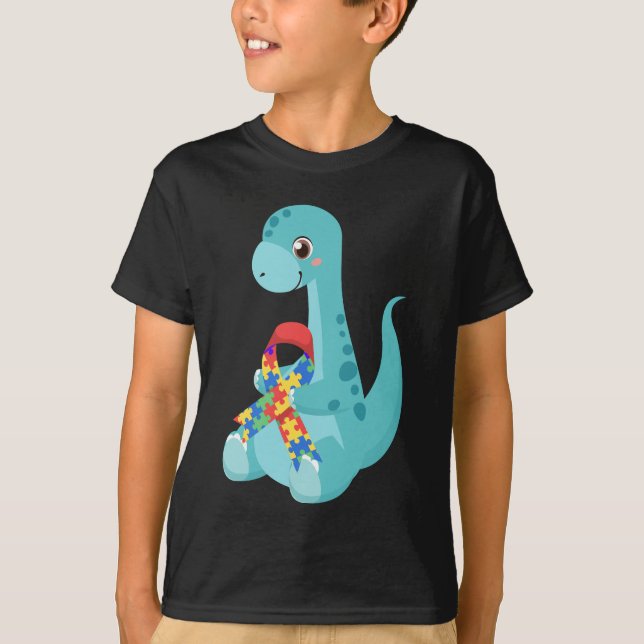 Camiseta Dinosaurios de sensibilización sobre el autismo (Anverso)