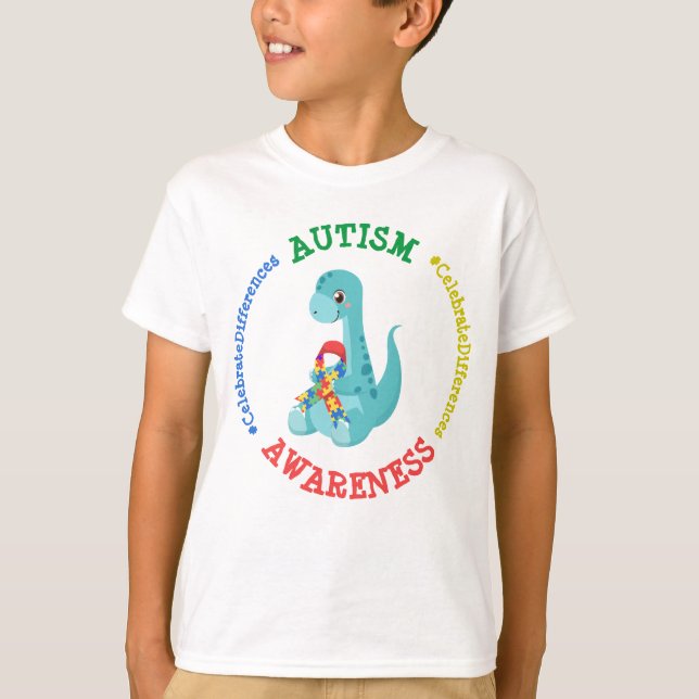 Camiseta Dinosaurios de sensibilización sobre el autismo (Anverso)