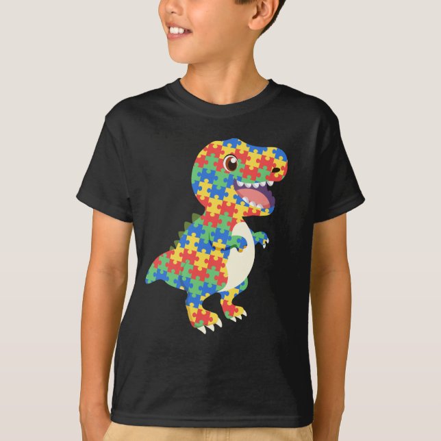 Camiseta Dinosaurios de sensibilización sobre el autismo (Anverso)