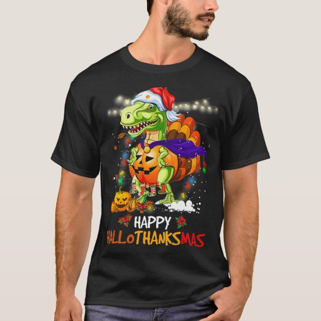 Camiseta Dinosaurios divertidos Felices Hallothanksmas Día  (Anverso)