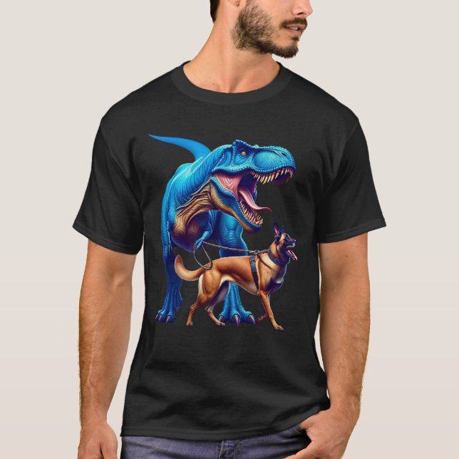 Camiseta Dinosaurios divertidos Malinois belga Caminando Pe (Anverso)