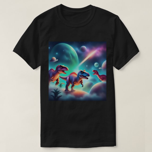 Camiseta Dinosaurios En El Espacio Ultraterrestre (Diseño del anverso)