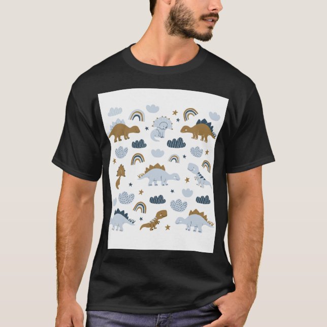Camiseta Dinosaurios escandinavos, estrellas, rainbows ilus (Anverso)