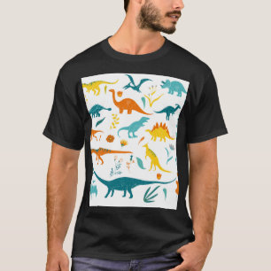 Camiseta Dinosaurios estilizados, elementos florales, lindo