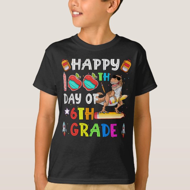 Camiseta Dinosaurios Feliz 100° Día del Profesor de 6º grad (Anverso)
