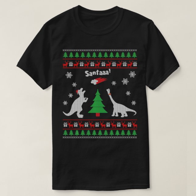 Camiseta Dinosaurios Graciosos Y Navidades Santa Feo Dulce (Diseño del anverso)
