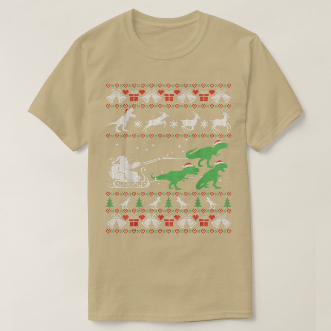 Camiseta Dinosaurios Graciosos Y Navidades Santa Feo Dulce  (Diseño del anverso)