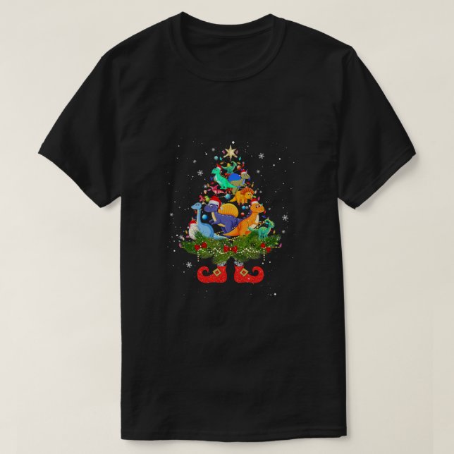Camiseta Dinosaurios Iluminación de árbol de Navidad Cute S (Diseño del anverso)