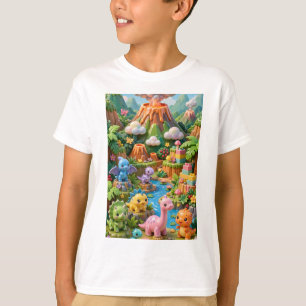 Camiseta Dinosaurios Kawaii Jungla Volcán Vertical