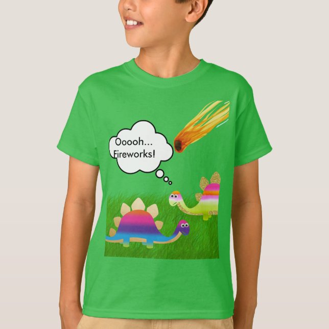 Camiseta Dinosaurios lindos que admiran un asteroide (Anverso)