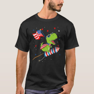Camiseta Dinosaurios Montando Fuegos Artificiales Gracioso